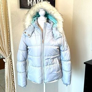 Jessica Simpson Silver Puffer Jacket with Hood - Size Medium (10-12)